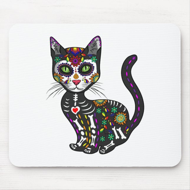 Cute Sugar Skull Mexican Cat Halloween Day Of The  Mouse Mat (Front)