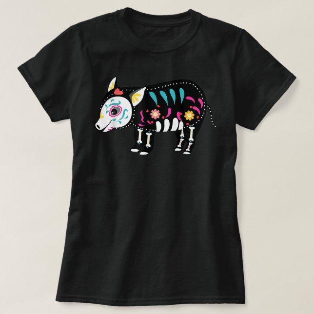 Cute Sugar Skull Mexican Pig Halloween Day Of The  T-Shirt (Design Front)