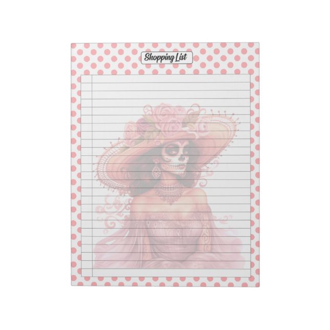 Cute Sugar Skull Shopping  List Notepad (Rotated)