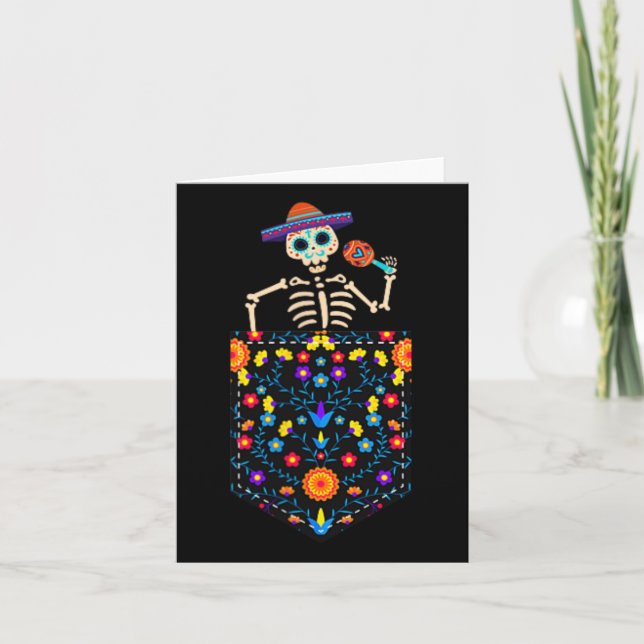 Cute Sugar Skull Skeleton In Pocket Mexican Cinco  Card (Front)