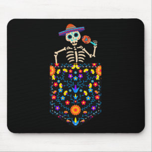Cute Sugar Skull Skeleton In Pocket Mexican Cinco Mouse Mat