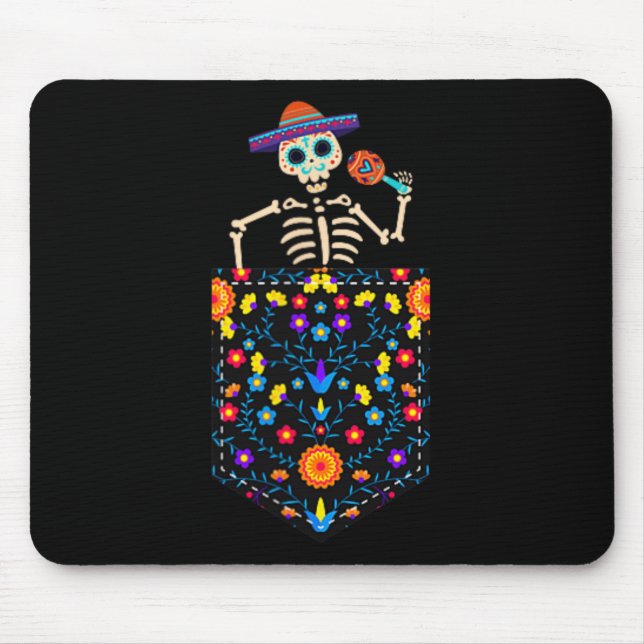 Cute Sugar Skull Skeleton In Pocket Mexican Cinco  Mouse Mat (Front)
