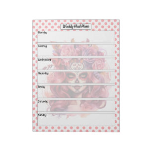 Cute Sugar Skull Weekly Meal Menu Notepad