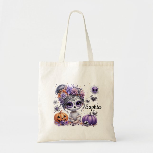 Cute Sugar Skull Witch Personalised Treat Bag (Front)