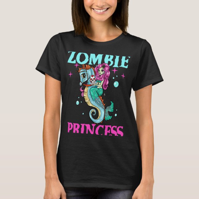 Cute Sugar Skull Zombie Mermaid Halloween Costume T-Shirt (Front)