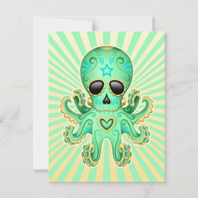 Cute Sugar Skull Zombie Octopus - Green (Front)