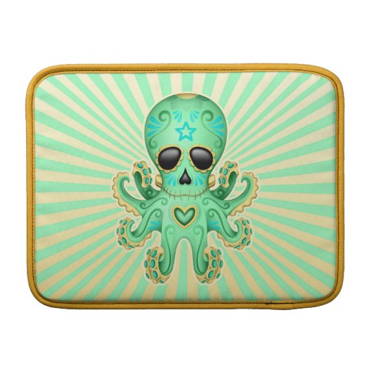 Cute Sugar Skull Zombie Octopus - Green Sleeve For MacBook Air
