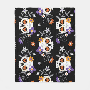 Cute Sugar Skulls Hand Drawn Fleece Blanket