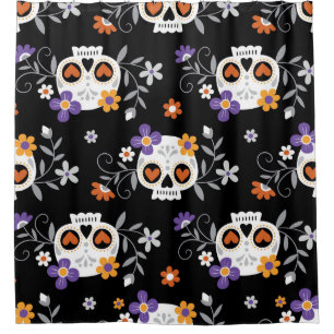 Cute Sugar Skulls Hand Drawn Shower Curtain