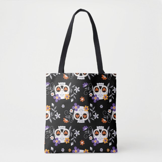 Cute Sugar Skulls Hand Drawn Tote Bag (Front)