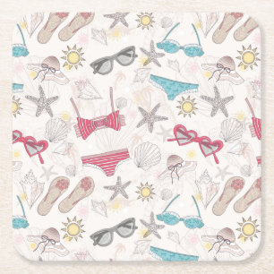 Cute Summer Abstract Pattern Square Paper Coaster