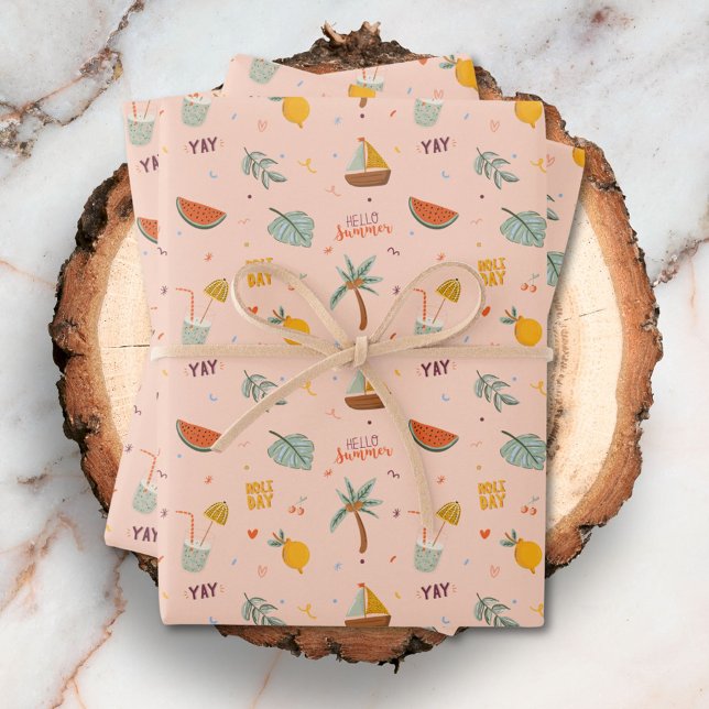 Cute Summer Aesthetic Pattern Wrapping Paper Sheet (Close up)