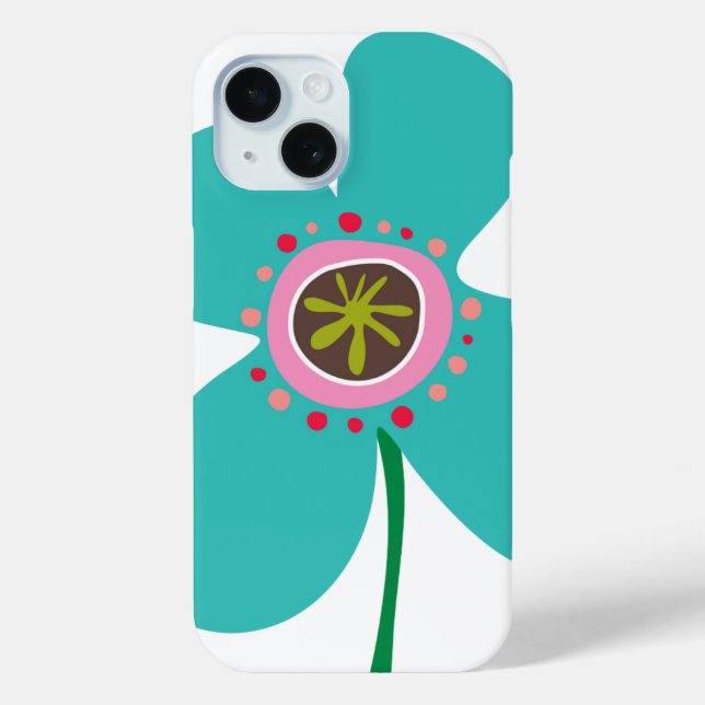 Cute Summer Aqua  Blue Daisy Pop Flower Whimsical Case-Mate iPhone Case (Back)