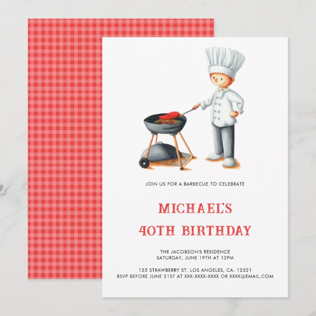 Cute Summer Barbecue 40th Birthday Invitation (Front/Back)