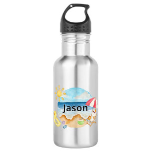 Cute Summer Beach Cat Personalised Metal Stainless 532 Ml Water Bottle