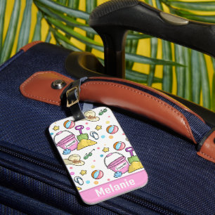 Cute Summer Beach Doodles Pattern Personalised Luggage Tag