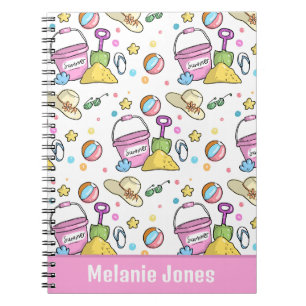 Cute Summer Beach Doodles Pattern Personalised Notebook