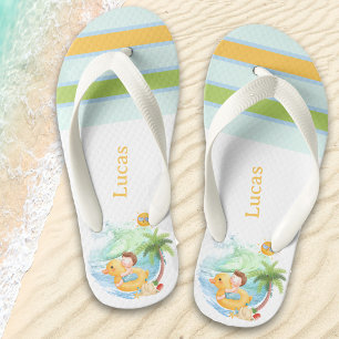 Cute Summer Beach Name Boy Kid's Flip Flops