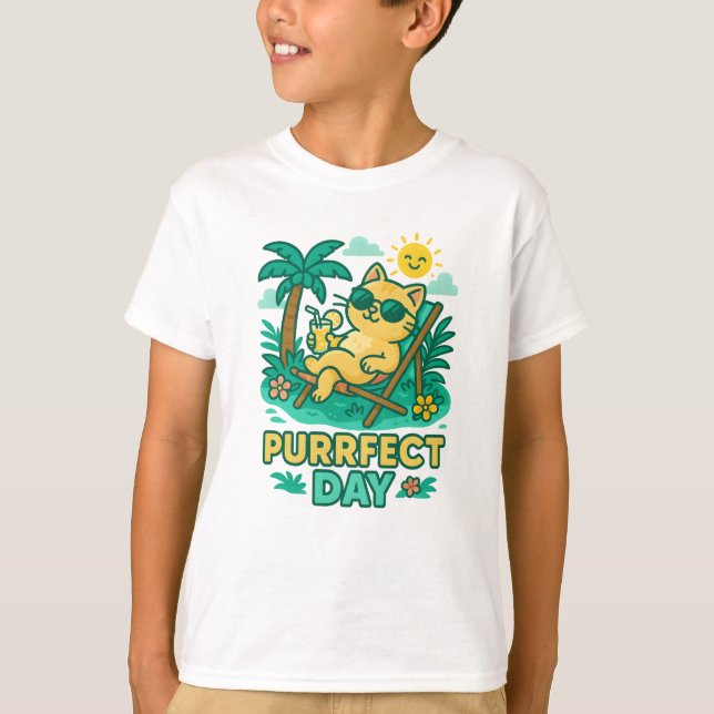 Cute Summer Beach Tee Day Cat Shirt  (Front)