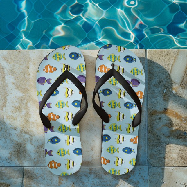 Cute Summer Beach Tropical Fish Pattern Flip Flops (Flip Flops summer sandals with tropical fish pattern.)