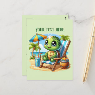 Cute Summer beach turtle add text  Postcard