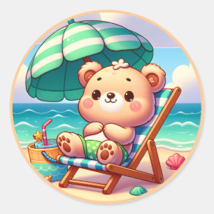Cute Summer bear lovers  Classic Round Sticker