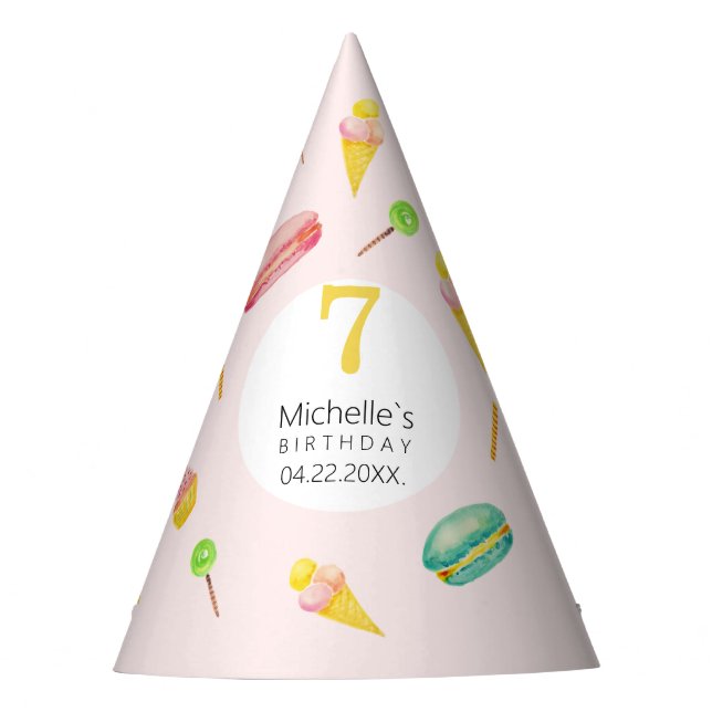 Cute Summer Birthday Party Watercolor Illustration Party Hat (Front)
