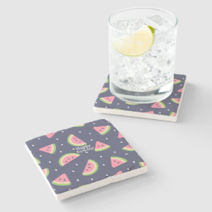 Cute Summer Blue Green Watercolor Watermelon Fruit Stone Coaster