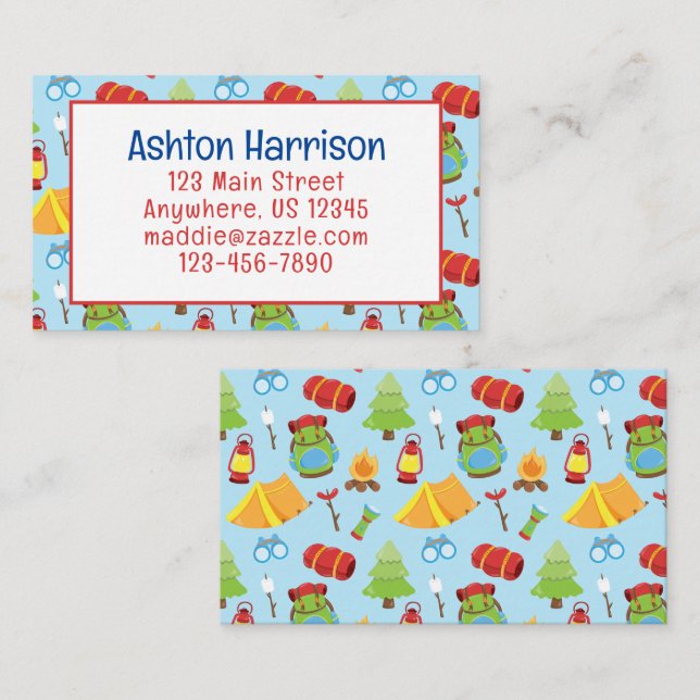 Cute Summer Camp Pattern Contact Card (Front/Back)