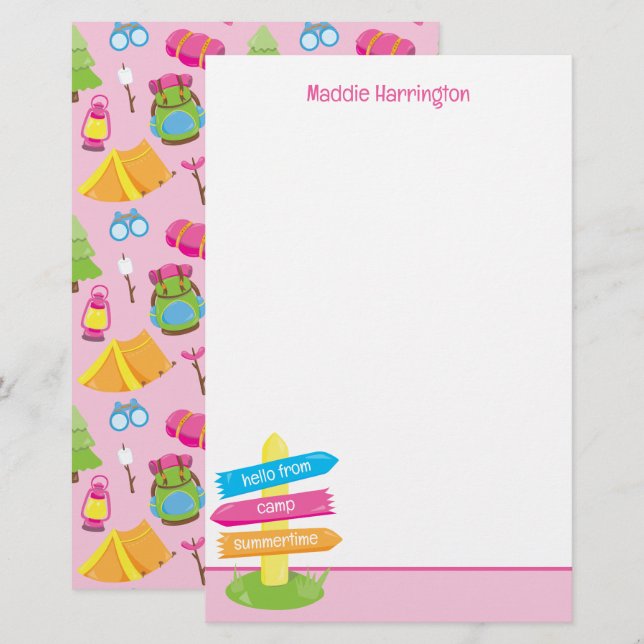 Cute Summer Camp Pattern Stationery (Front/Back)