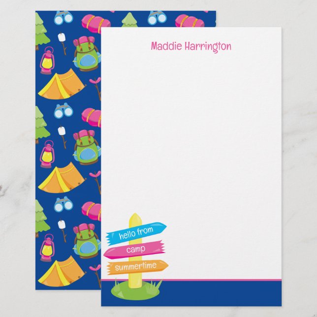 Cute Summer Camp Pattern Stationery (Front/Back)