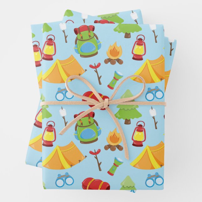 Cute Summer Camp Pattern Wrapping Paper Sheet (In situ)