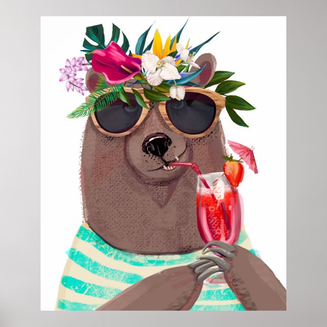 Cute summer cartoon bear poster (Front)
