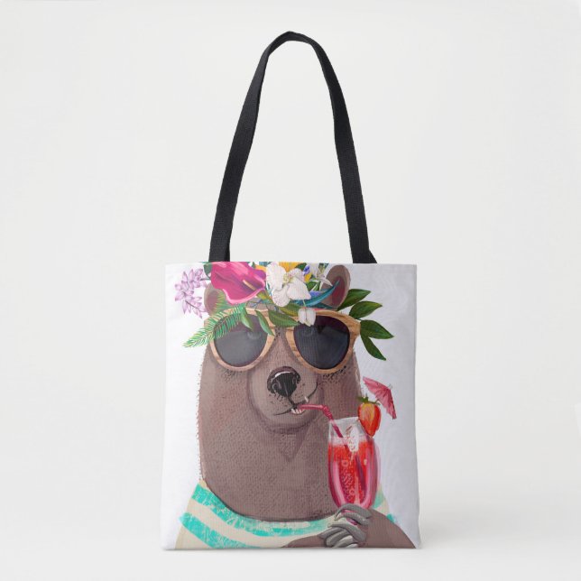 Cute summer cartoon bear tote bag (Front)