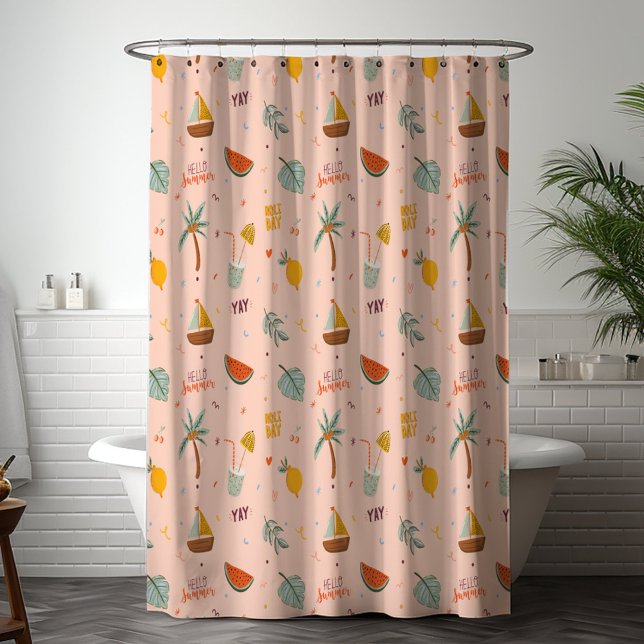 Cute Summer Colourful Seamless Pattern Shower Curtain (In situ bathroom)