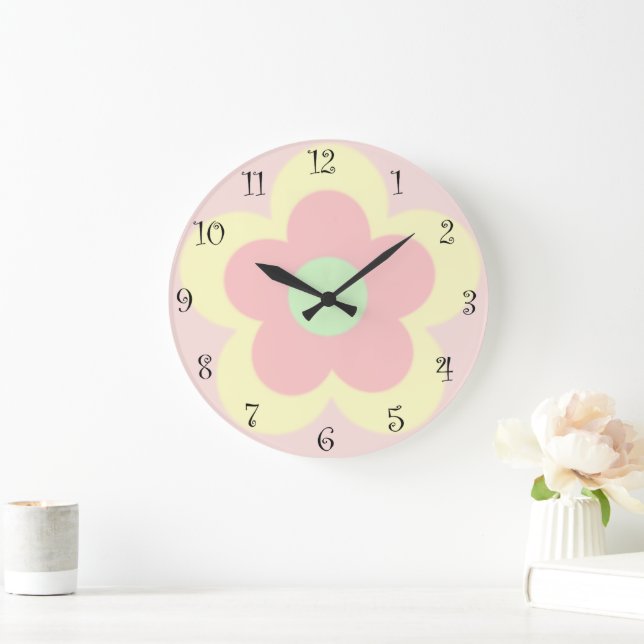 Cute summer Daisy flower petal gradient Birthday Large Clock (Home)