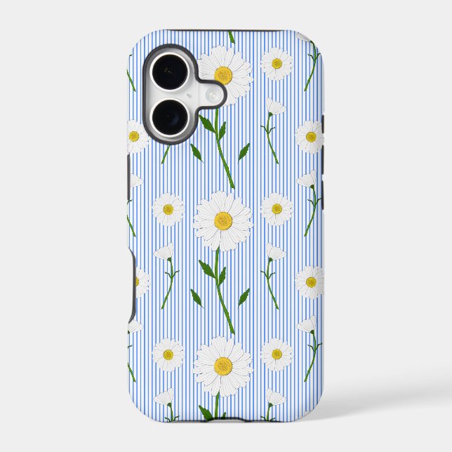 Cute Summer Daisy Pattern Light Blue Stripe  (Back)