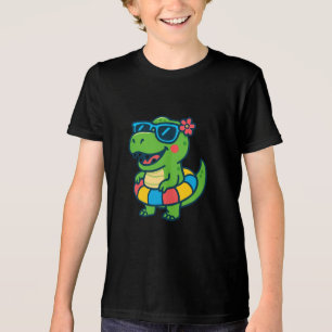 Cute Summer Dino with Sunglasses and Floatie Tri-Blend Shirt