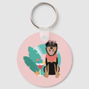 Cute Summer Dog With Sunglasses Key Ring