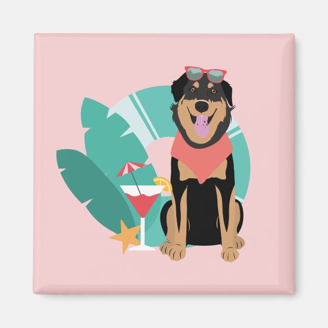 Cute Summer Dog With Sunglasses Magnet (Front)