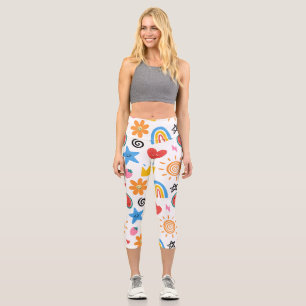 Cute Summer Doodles Whimsical Seamless Pattern Capri Leggings
