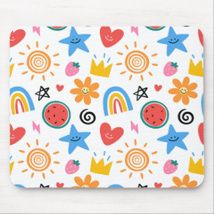Cute Summer Doodles Whimsical Seamless Pattern Mouse Mat