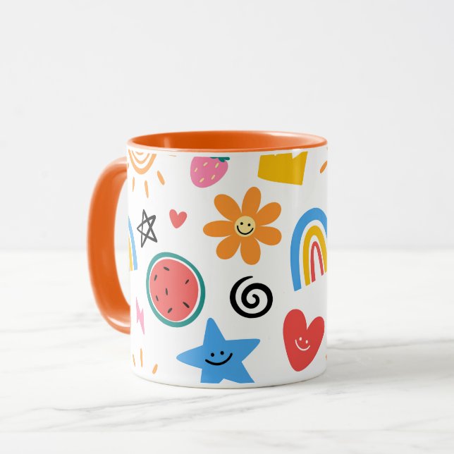 Cute Summer Doodles Whimsical Seamless Pattern Mug (Front Left)
