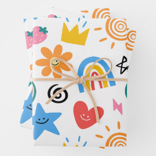 Cute Summer Doodles Whimsical Seamless Pattern Wrapping Paper Sheet