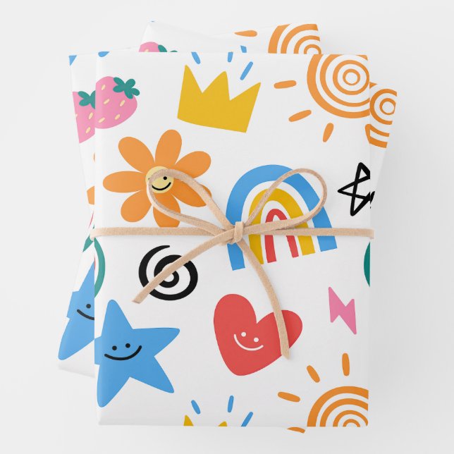 Cute Summer Doodles Whimsical Seamless Pattern Wrapping Paper Sheet (In situ)