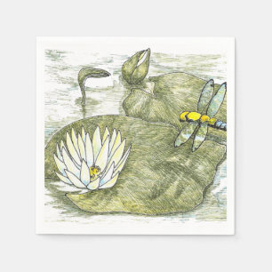 Cute Summer Dragonfly and Lilly Pad Napkin