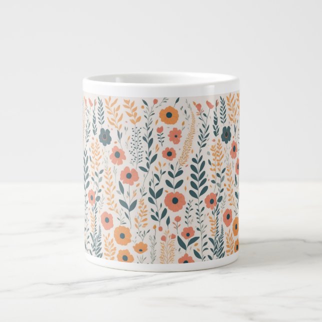 Cute Summer Floral Pattern Bright Colours Large Coffee Mug (Front)