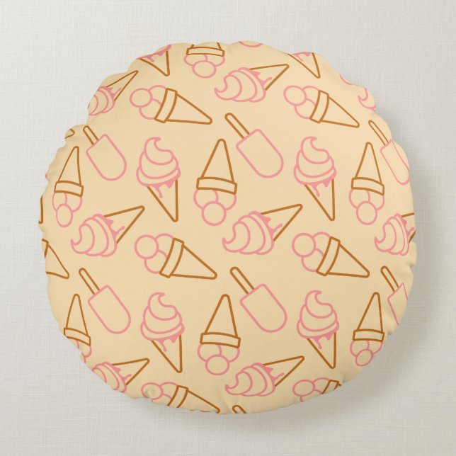 Cute summer food with outline ice cream contours round cushion (Front)