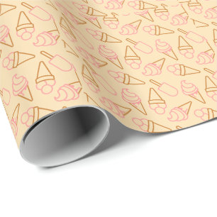 Cute summer food with outline ice cream contours wrapping paper