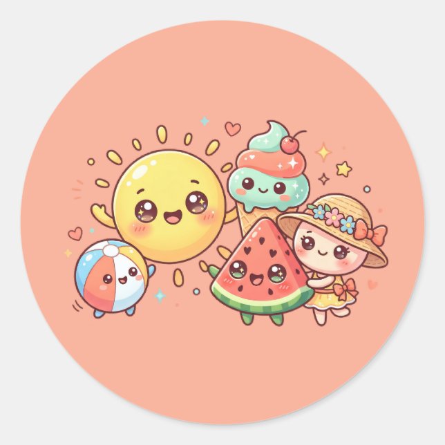 Cute Summer Friends Sticker Sheet (Front)